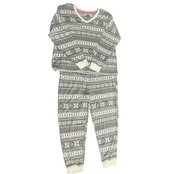 Cuddl Duds Sleepwear Women XL 2 Piece Pajamas Gray Snowflake Soft Fleece Flannel - Picture 1 of 8